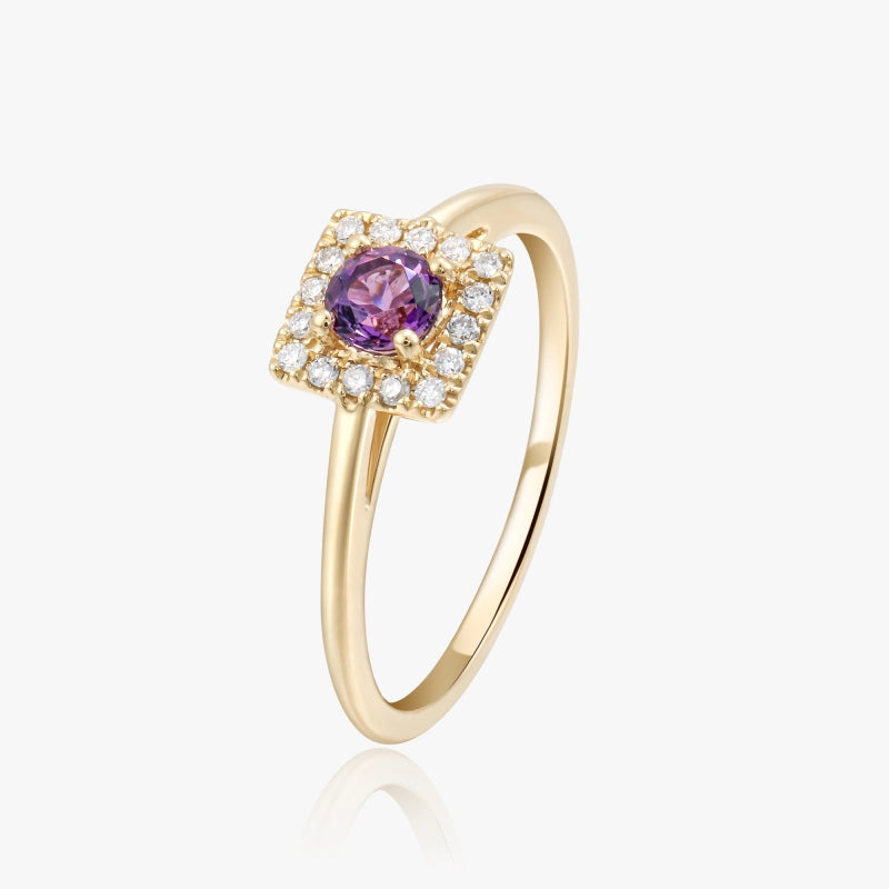 Luella 14K Solid Gold Amethyst and Diamond Cocktail Ring - YE-UX