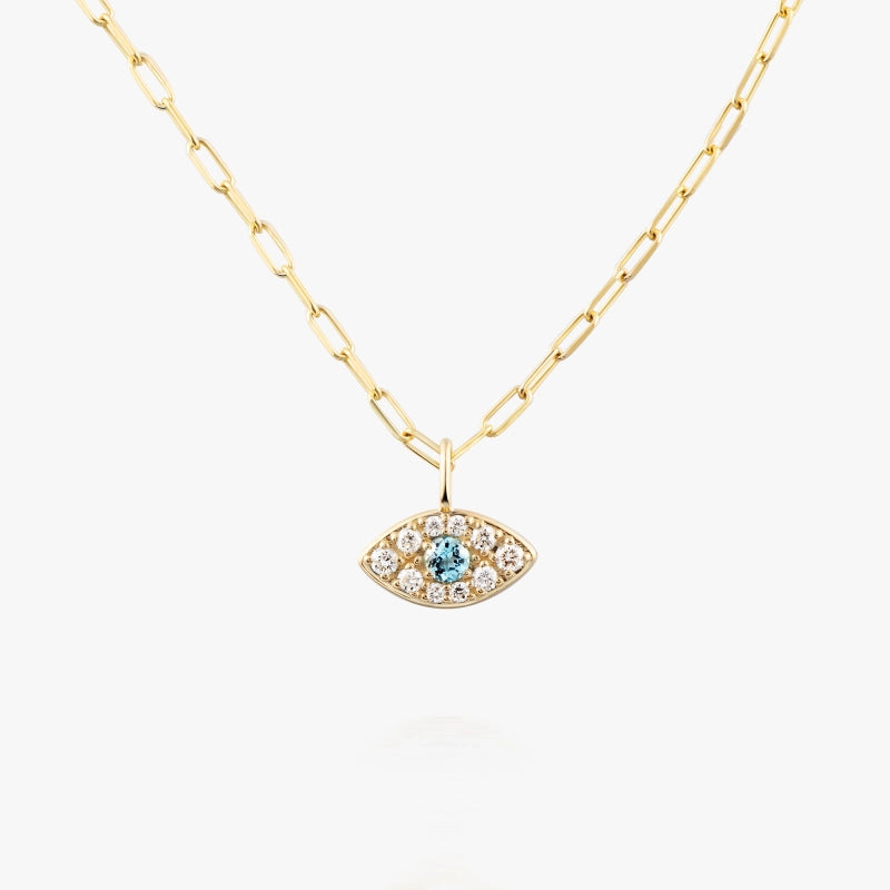 The Eye 14K Solid Gold Blue Topaz & Diamond Necklace - YE-UX