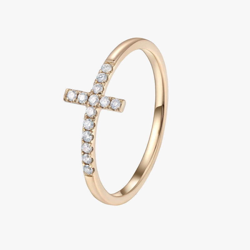 Amaia 14K Solid Gold Diamond Cross Ring - YE-UX