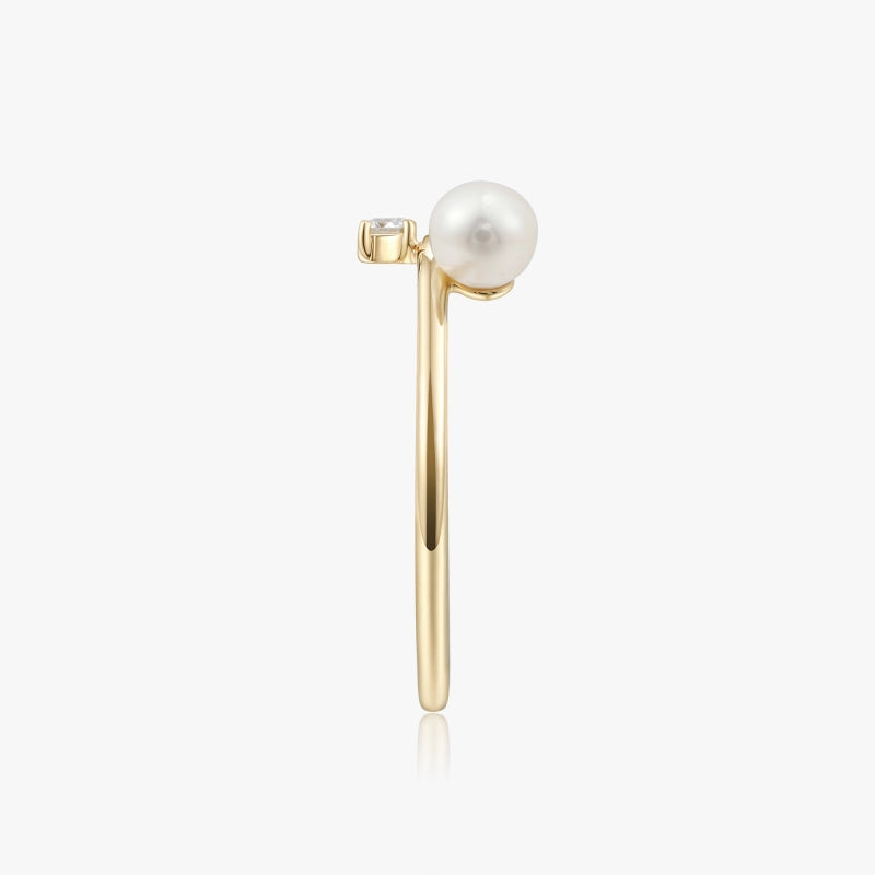Jenesis 14K Solid Gold Pearl and Diamond Ring - YE-UX
