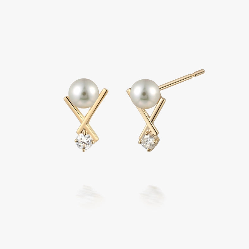 Hazel 14K Solid Gold Pearl and Diamond Stud - YE-UX