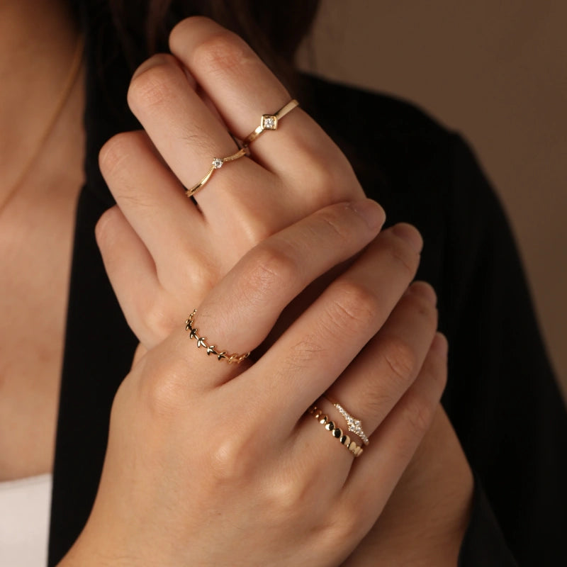 Holly 14K Solid Gold Pave Diamond Ring - YE-UX