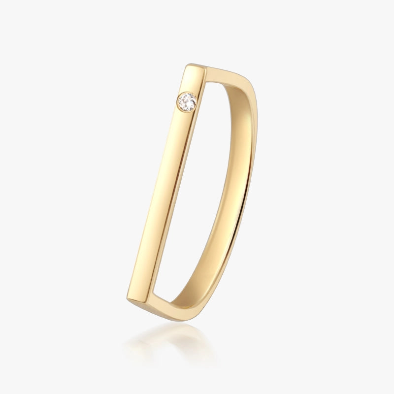 Morgan 14K Solid Gold Diamond Bar Ring - YE-UX
