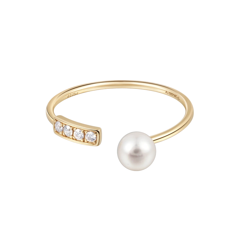 Jazmine 14K Solid Gold Pearl and Diamond Ring - YE-UX