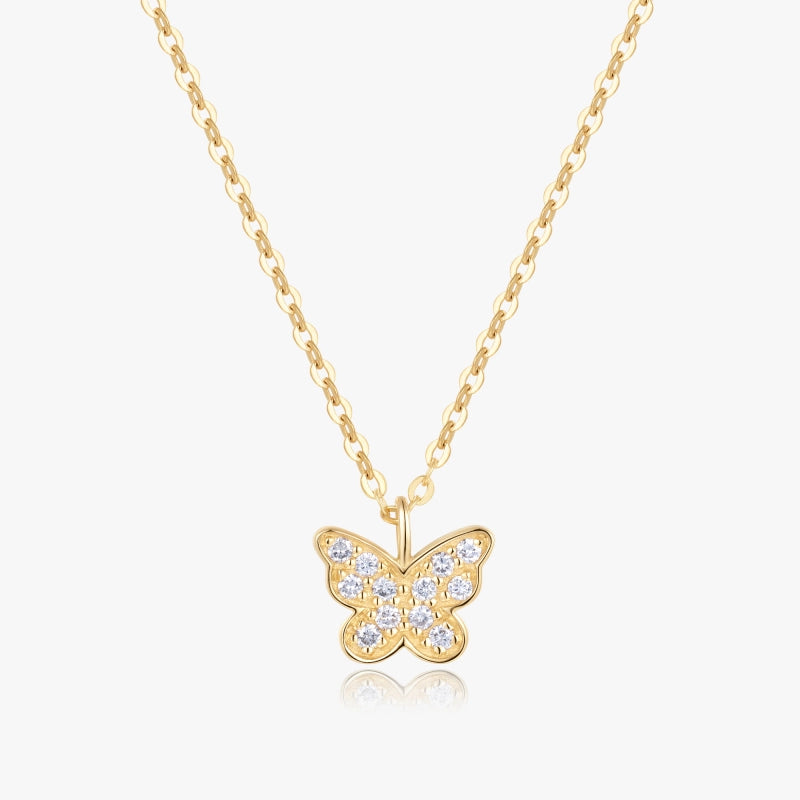 Butterfly 14K Solid Gold Diamond Necklace - YE-UX