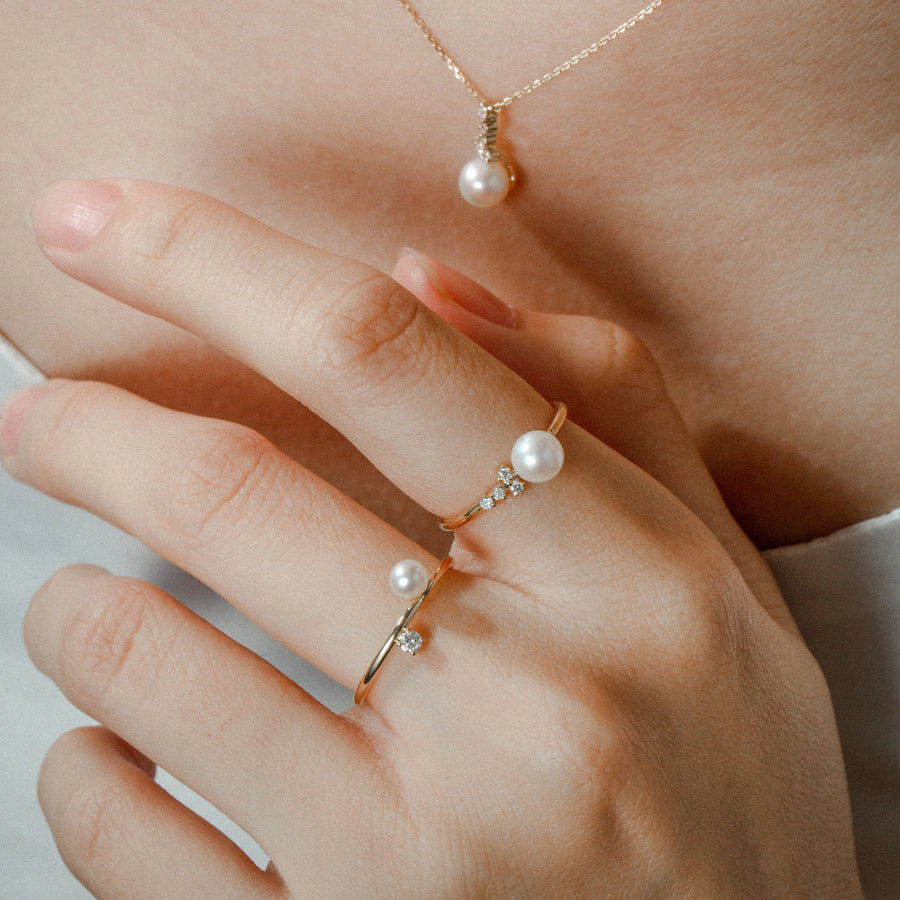 Jenesis 14K Solid Gold Pearl and Diamond Ring - YE-UX