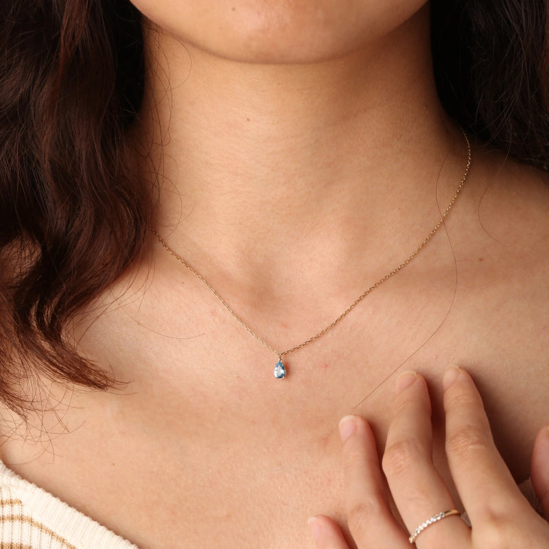 Dakota 14K Solid Gold Solitaire Blue Topaz Necklace - YE-UX