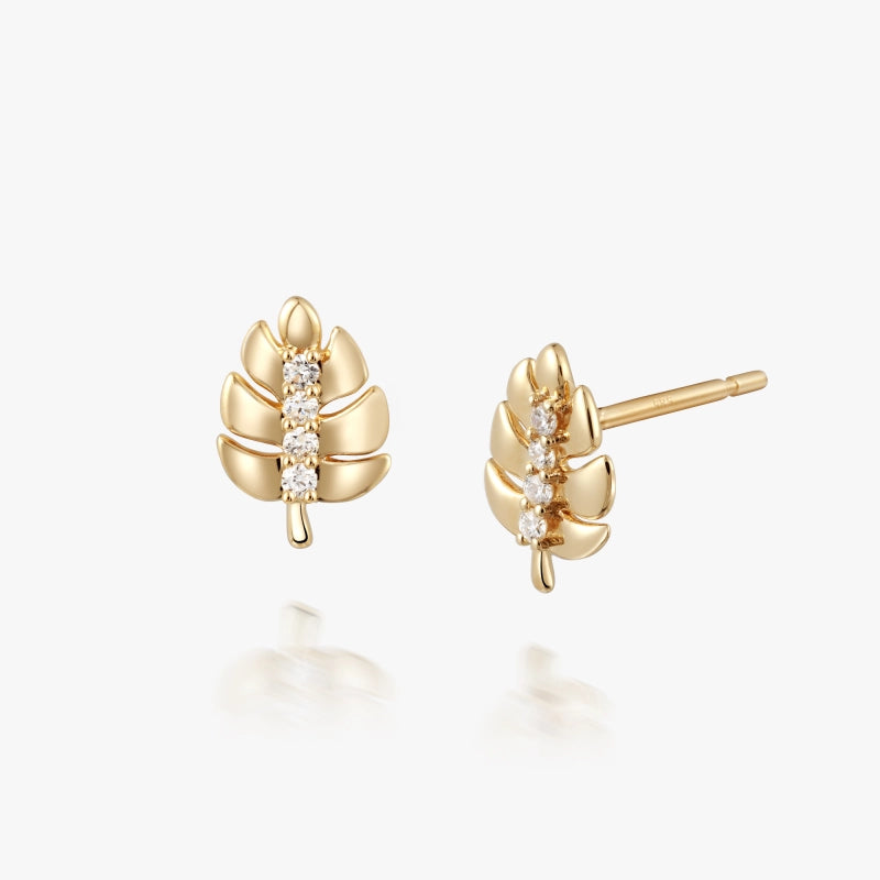 Monstera 14K Solid Gold Diamond Stud - YE-UX