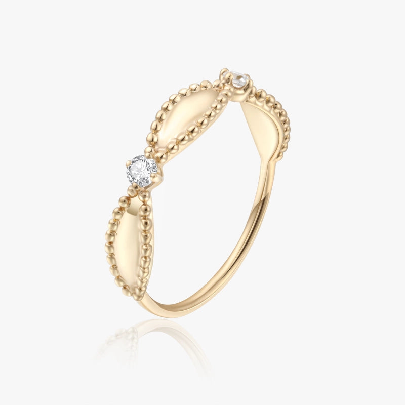 Stephanie 14K Solid Gold Ribbon Diamond Ring - YE-UX