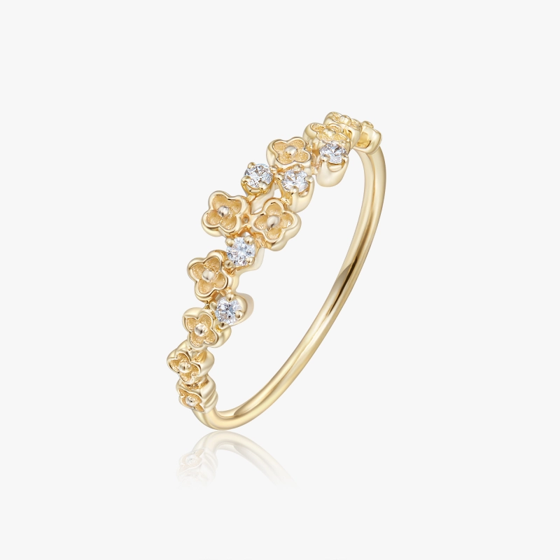 Wreath 14K Solid Gold Diamond Ring - YE-UX