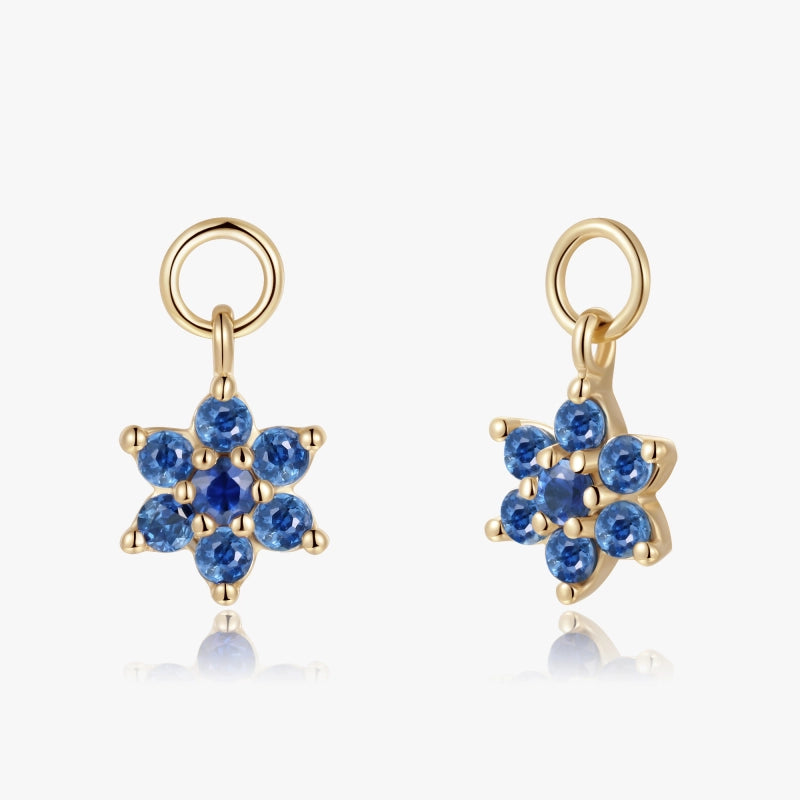 Natasha 14KY Solid Gold Blue Sapphire Flower Earring Charms - YE-UX