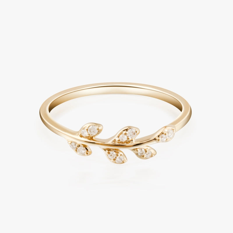 Amani 14K Solid Gold Leaf Diamond Ring - YE-UX