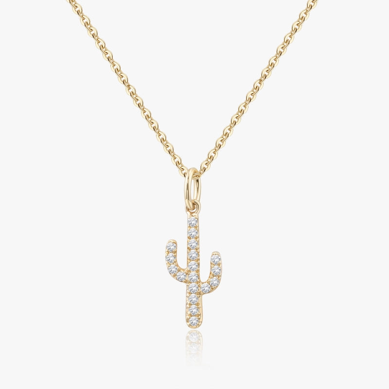 Cactus 14K Solid Gold Diamond Necklace - YE-UX