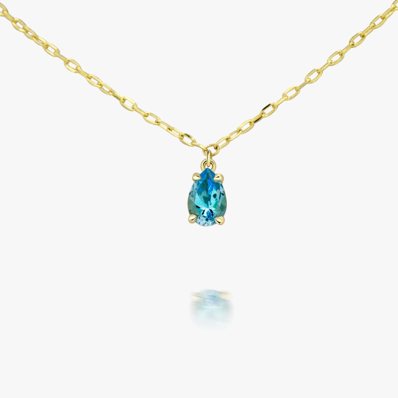 Dakota 14K Solid Gold Solitaire Blue Topaz Necklace - YE-UX
