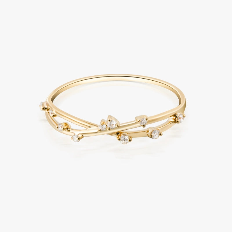 Tiana 14K Solid Gold Shinning Stars Diamond Ring - YE-UX