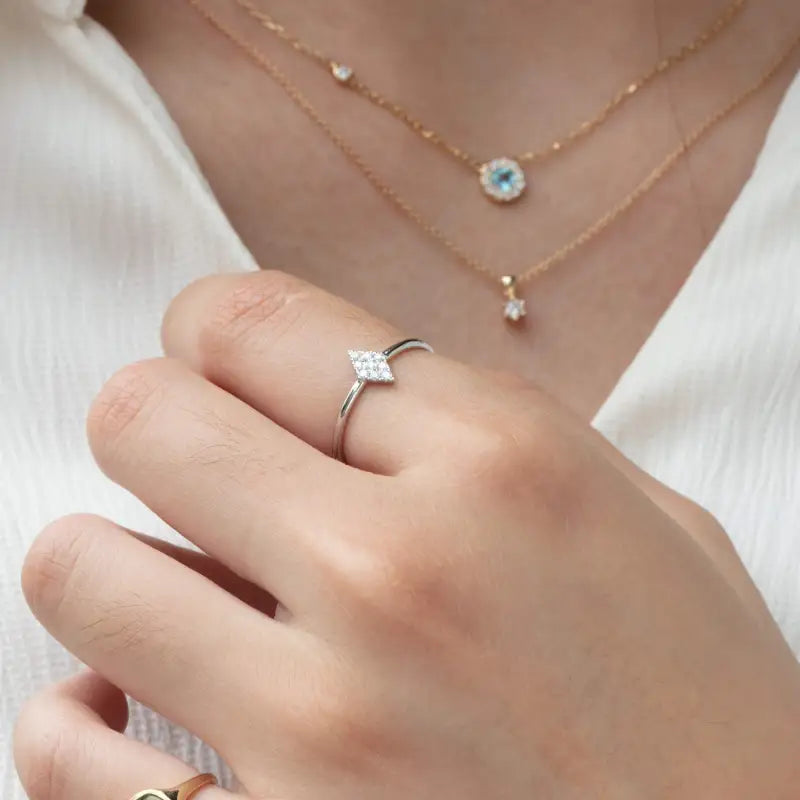 Rhombus 14KW Solid Gold Diamond Ring - YE-UX