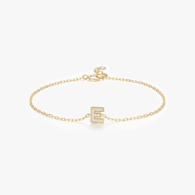 Initial A-Z 14K Solid Gold Diamond Bracelet - YE-UX