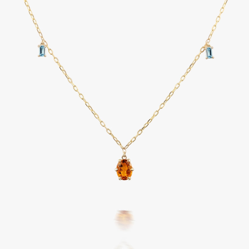 Solana 14K Solid Gold Citrine and Topaz Necklace - YE-UX