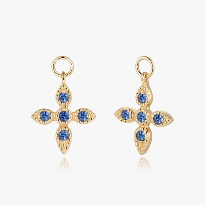 Leanna 14K Solid Gold Blue Sapphire Cross Earring Charms - YE-UX