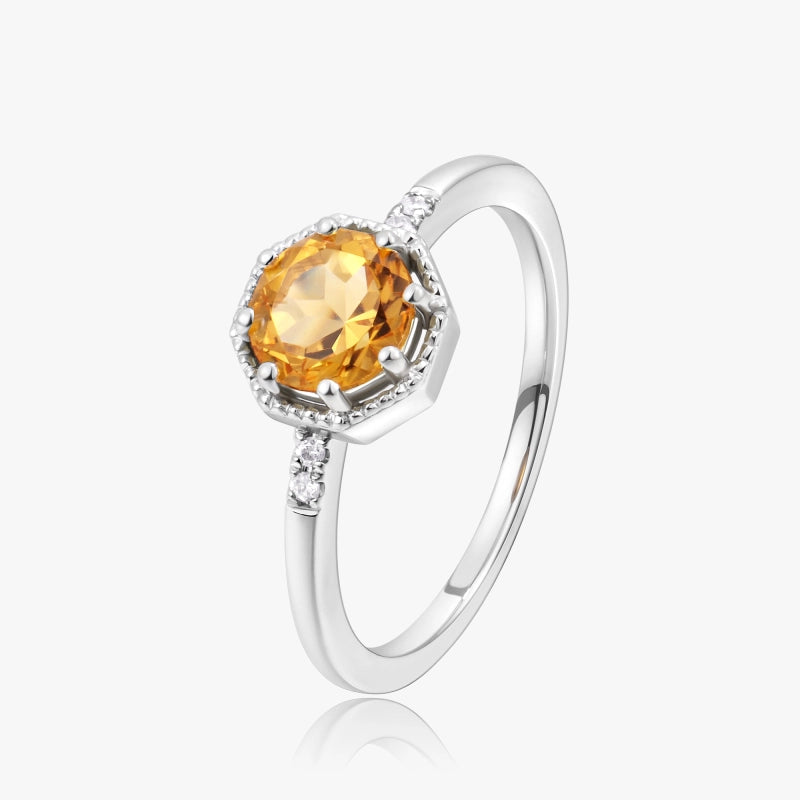 Nataly 14KW Solid Gold Citrine Diamond Ring - YE-UX
