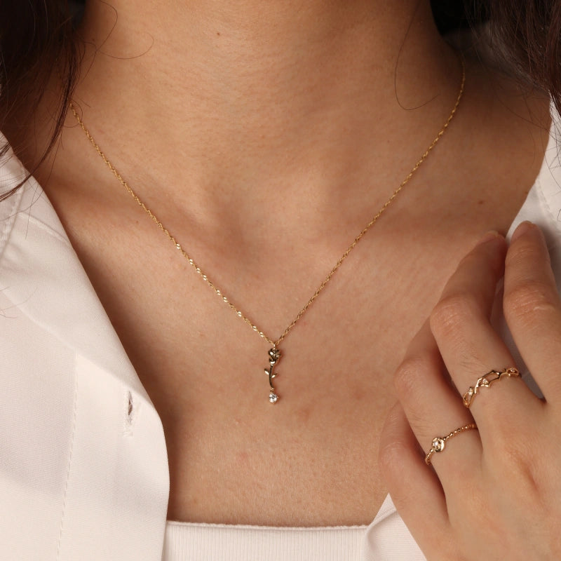 Rose 14K Solid Gold with Diamond Necklace - YE-UX