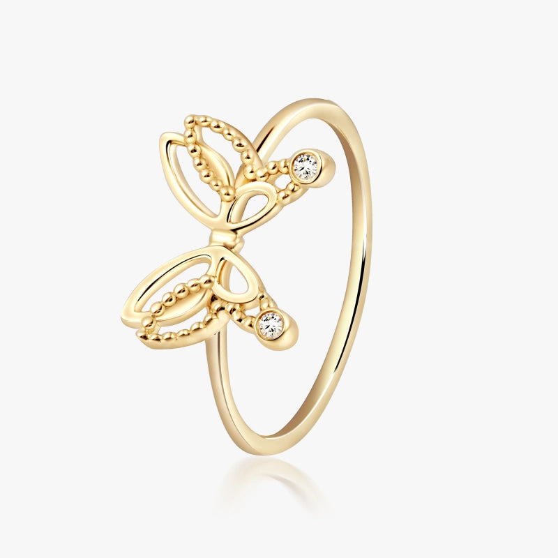 Dallas 14K Solid Gold Butterfly Diamond Ring - YE-UX