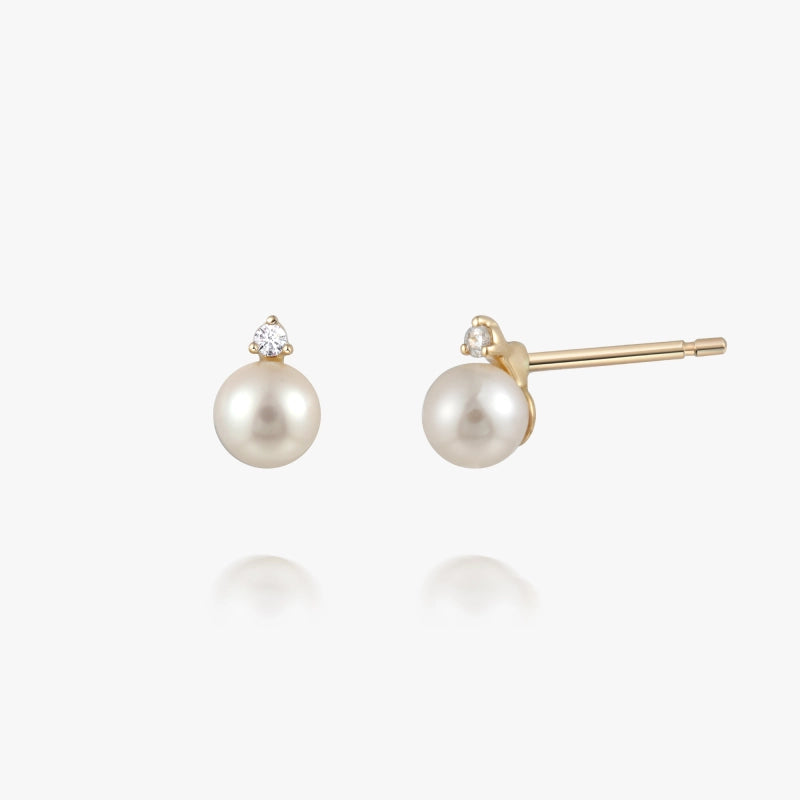 Violet 14K Solid Gold Pearl with Diamond Stud - YE-UX