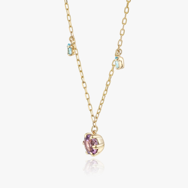 Margot 14K Solid Gold Colorful Gemstone Necklace with Amethyst and Sky Blue Topaz - YE-UX