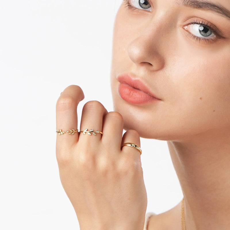 Amani 14K Solid Gold Leaf Diamond Ring - YE-UX