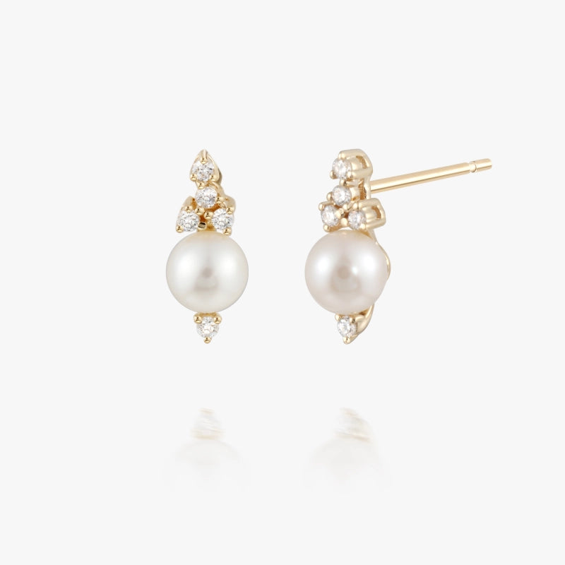 Elizabeth 14K Solid Gold Pearl and Diamond Stud - YE-UX