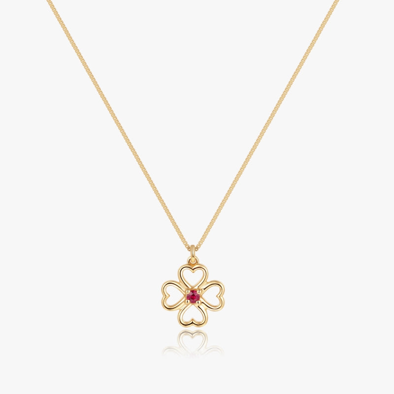Clover 14K Solid Gold Ruby Necklace - YE-UX