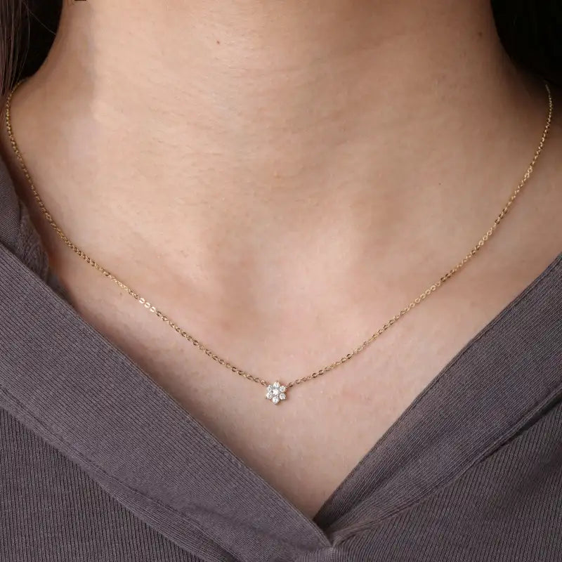 Floral 14K Solid Gold Diamond Necklace - YE-UX