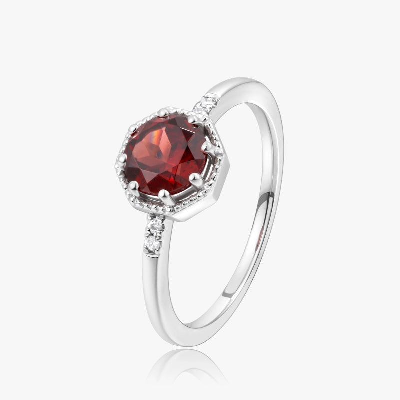 Nataly 14KW Solid Gold Garnet Diamond Ring - YE-UX