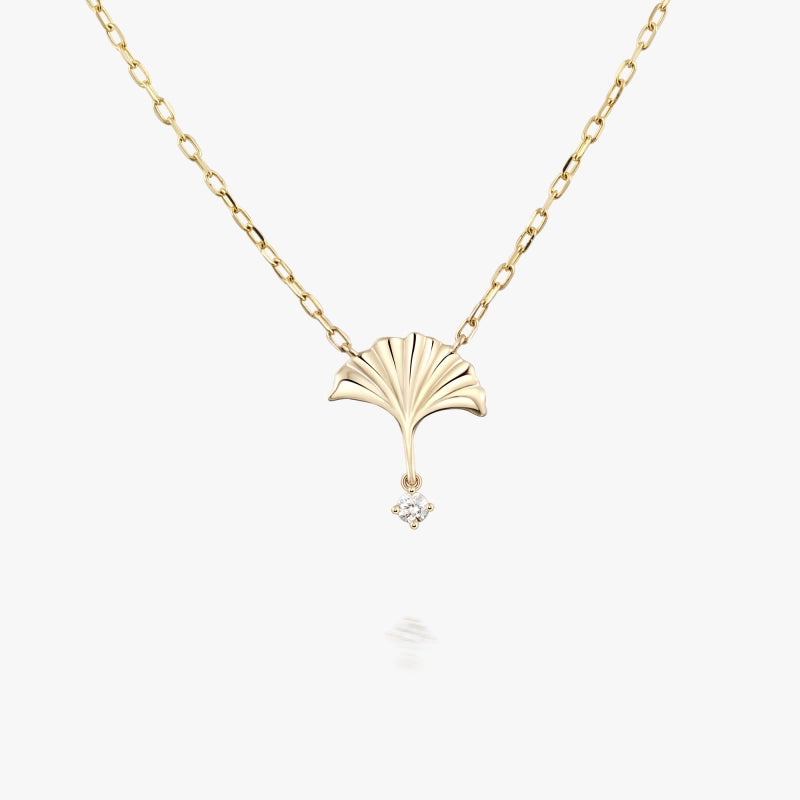 Ginkgo 14K Solid Gold Diamond Necklace - YE-UX