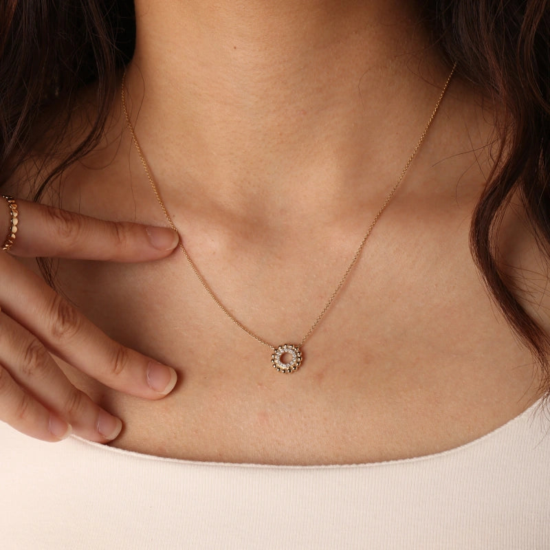 Fiona 14K Solid Gold Diamond Hoop Necklace - YE-UX
