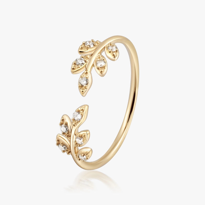 Estella 14K Solid Gold Leaf Open Ring - YE-UX