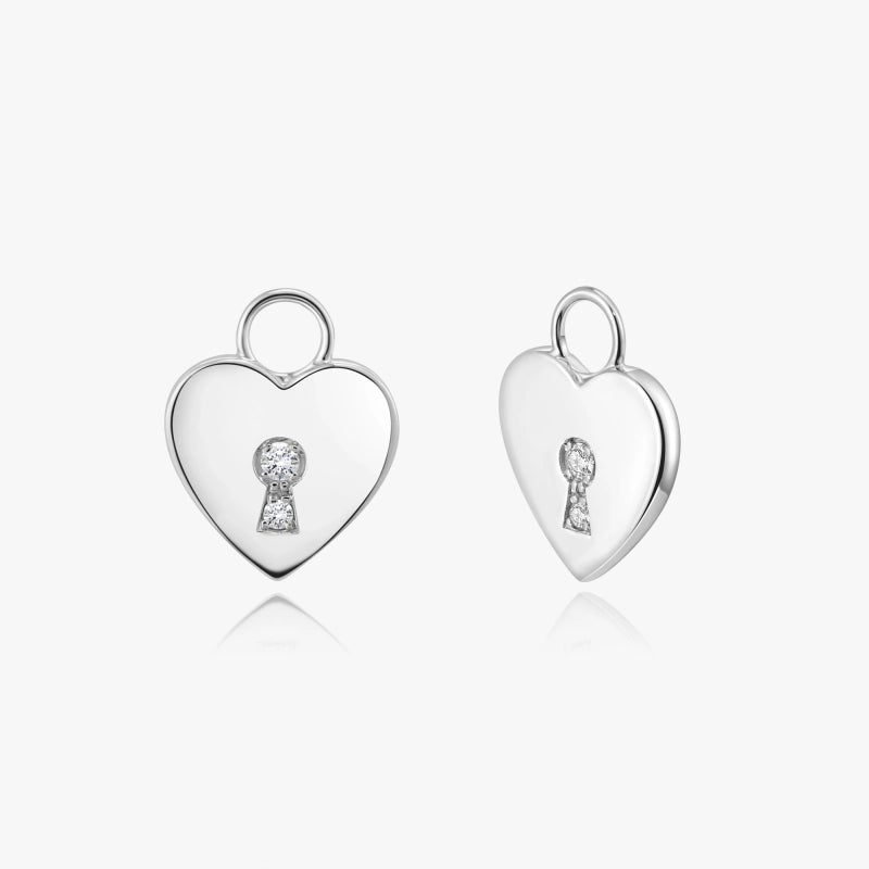 Lock Your Heart 14K White Gold Diamond Earring Charms - YE-UX