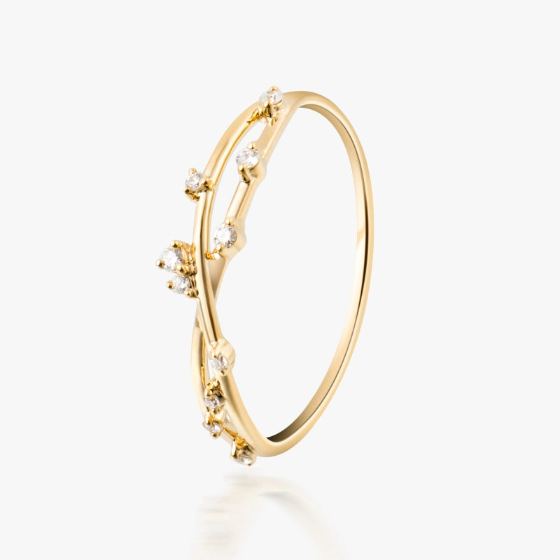 Tiana 14K Solid Gold Shinning Stars Diamond Ring - YE-UX