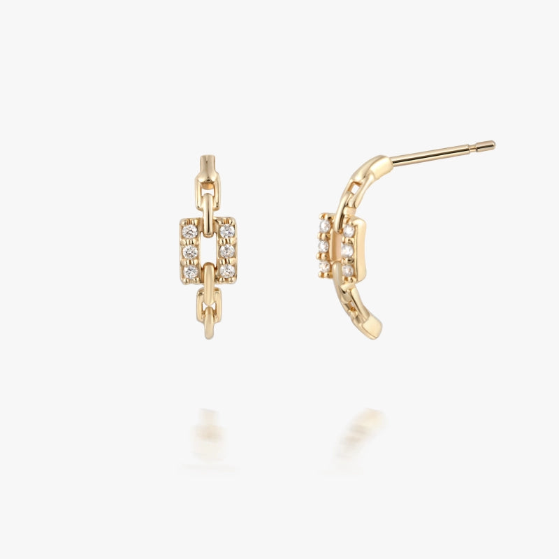 Nora 14K Solid Gold Square Chain Huggie Earring - YE-UX