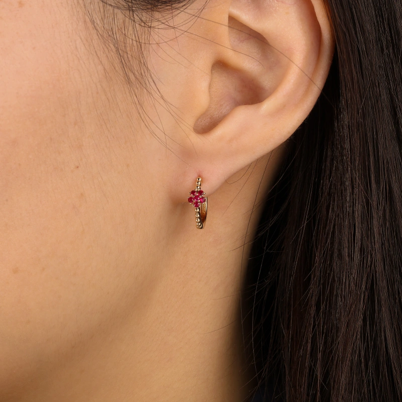 Yvette 14K Solid Gold Ruby Huggie Hoop - YE-UX