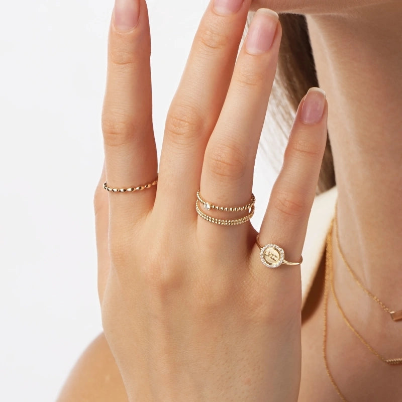 Monique 14K Solid Gold Bead Ring - YE-UX