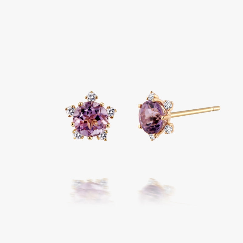 Snowflake 14K Solid Gold Amethyst Stud - YE-UX
