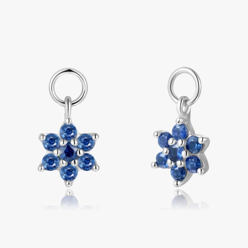 Amyra 14KW Solid Gold Blue Sapphire Flower Earring Charms - YE-UX