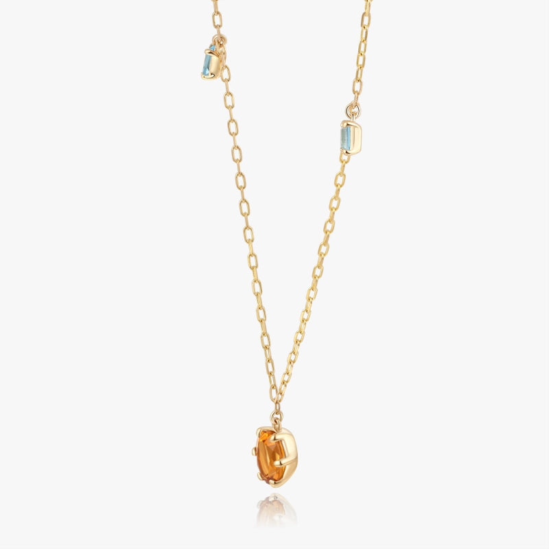 Solana 14K Solid Gold Citrine and Topaz Necklace - YE-UX