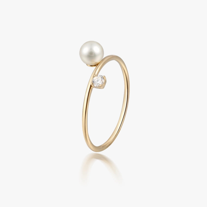 Jenesis 14K Solid Gold Pearl and Diamond Ring - YE-UX