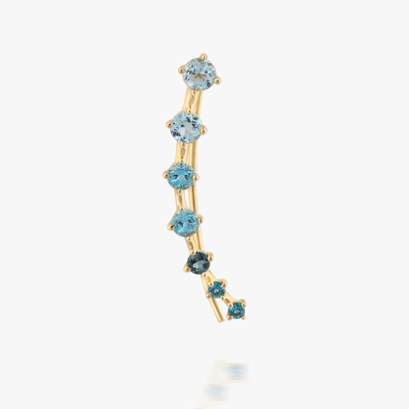Camille 14K Solid Gold Blue Topaz Single Climber Earring - YE-UX