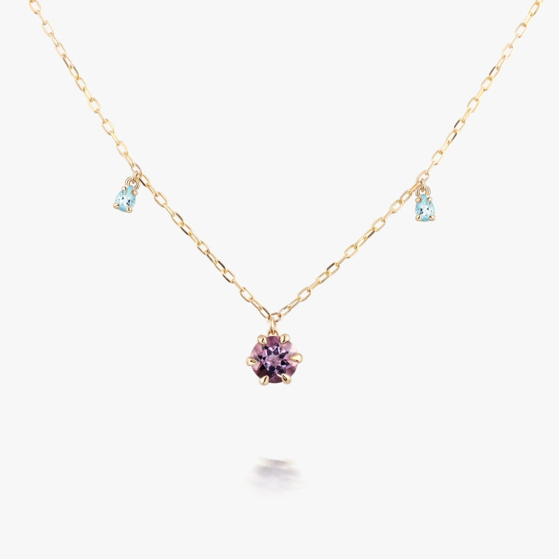 Margot 14K Solid Gold Colorful Gemstone Necklace with Amethyst and Sky Blue Topaz - YE-UX