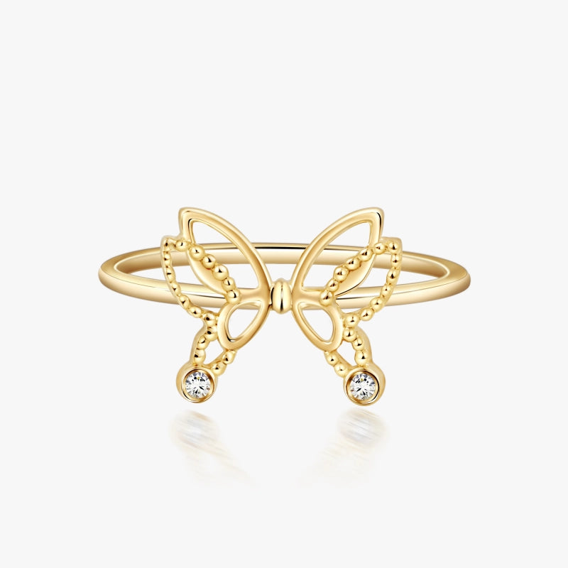 Dallas 14K Solid Gold Butterfly Diamond Ring - YE-UX