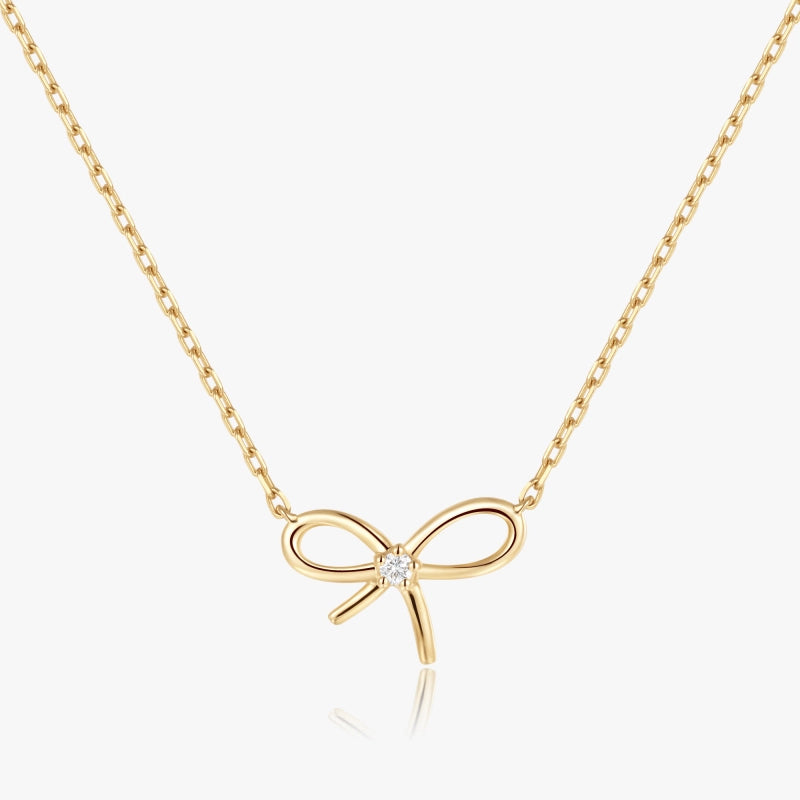 Farasha Butterfly knot 14K Solid Gold Diamond Necklace - YE-UX