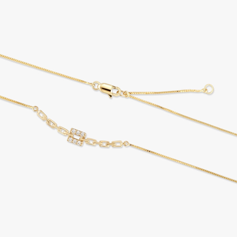 Charlie 14K Solid Gold Rectangled Chain Diamond Necklace - YE-UX